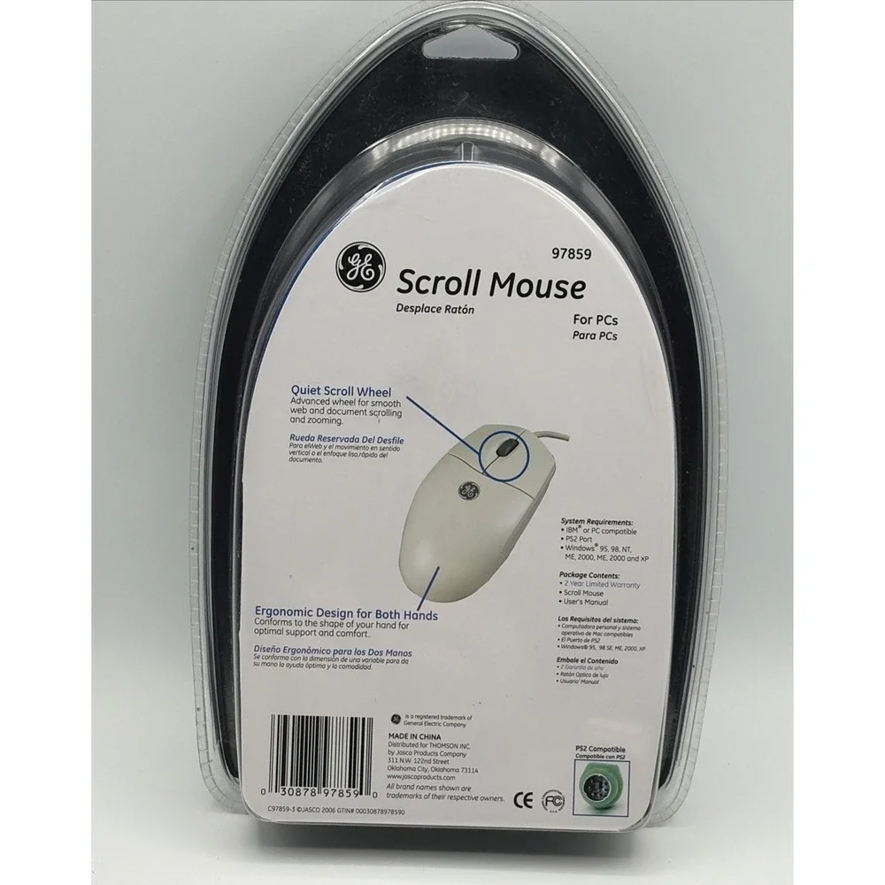GE Scroll Mouse Model 97859 Wired PS/2 Retro Vintage PC Gaming Ball Mouse